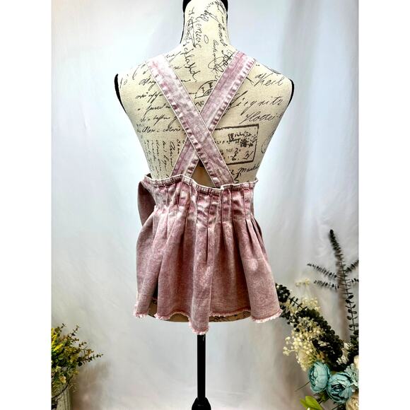 Free People Marina Denim Babydoll Crop Top Distressed Purple XL - Picture 13 of 15